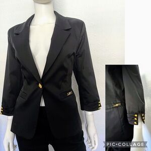 NWT WOMEN PLUS‎ SIZE BLAZER 3/4 SLEEVES BLACK SINGLE-BUTTONED JACKET LINED